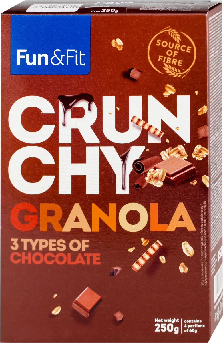CRUNCHY GRANOLA 3 TYPES OF CHOCOLATE Hrskavi..., 250 g