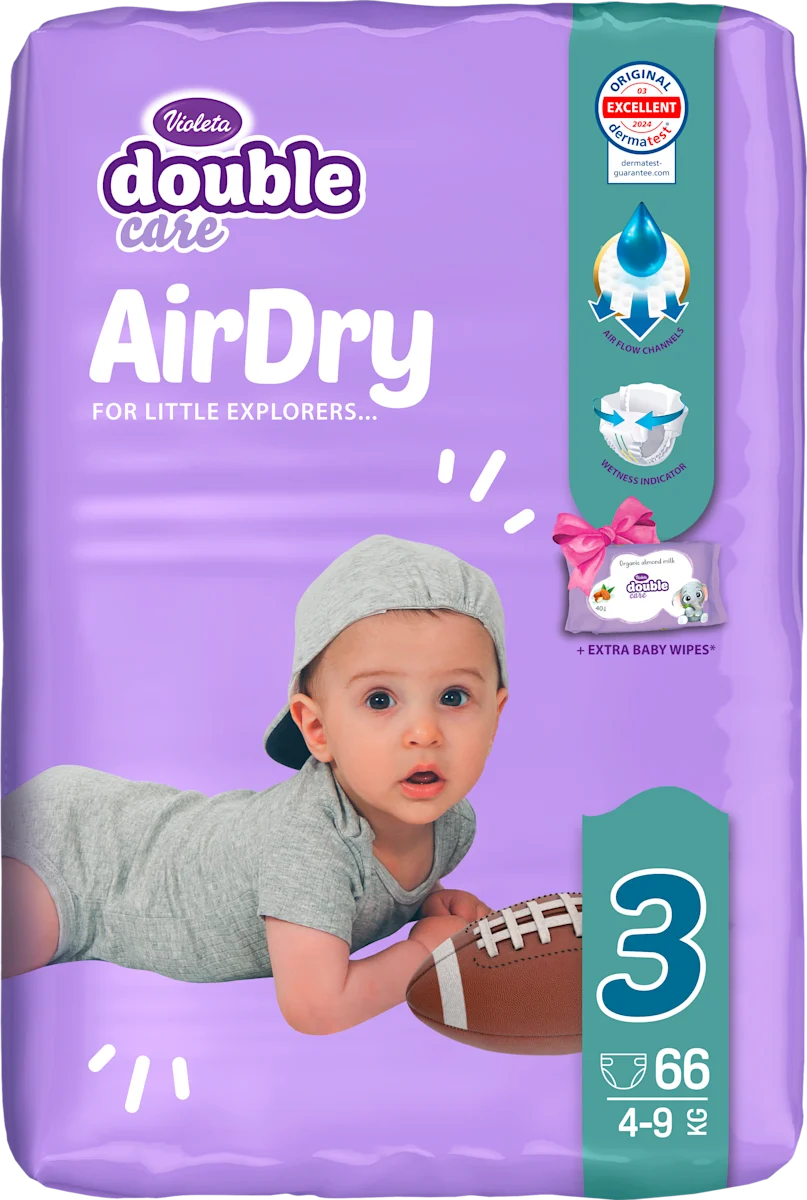 double care AirDry pelene, veličina 3 (4-9 kg), 66 kom