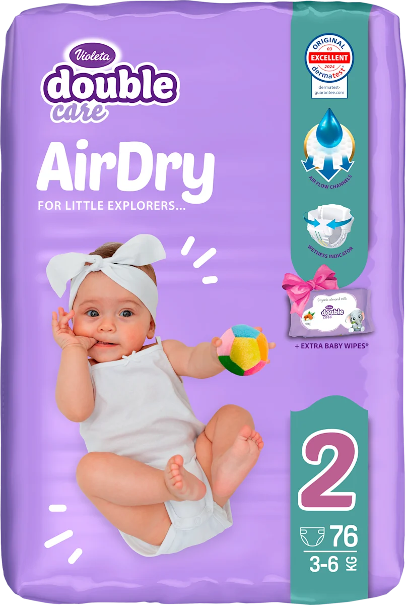 double care AirDry pelene, velična 2 (3-6 kg), 76 kom