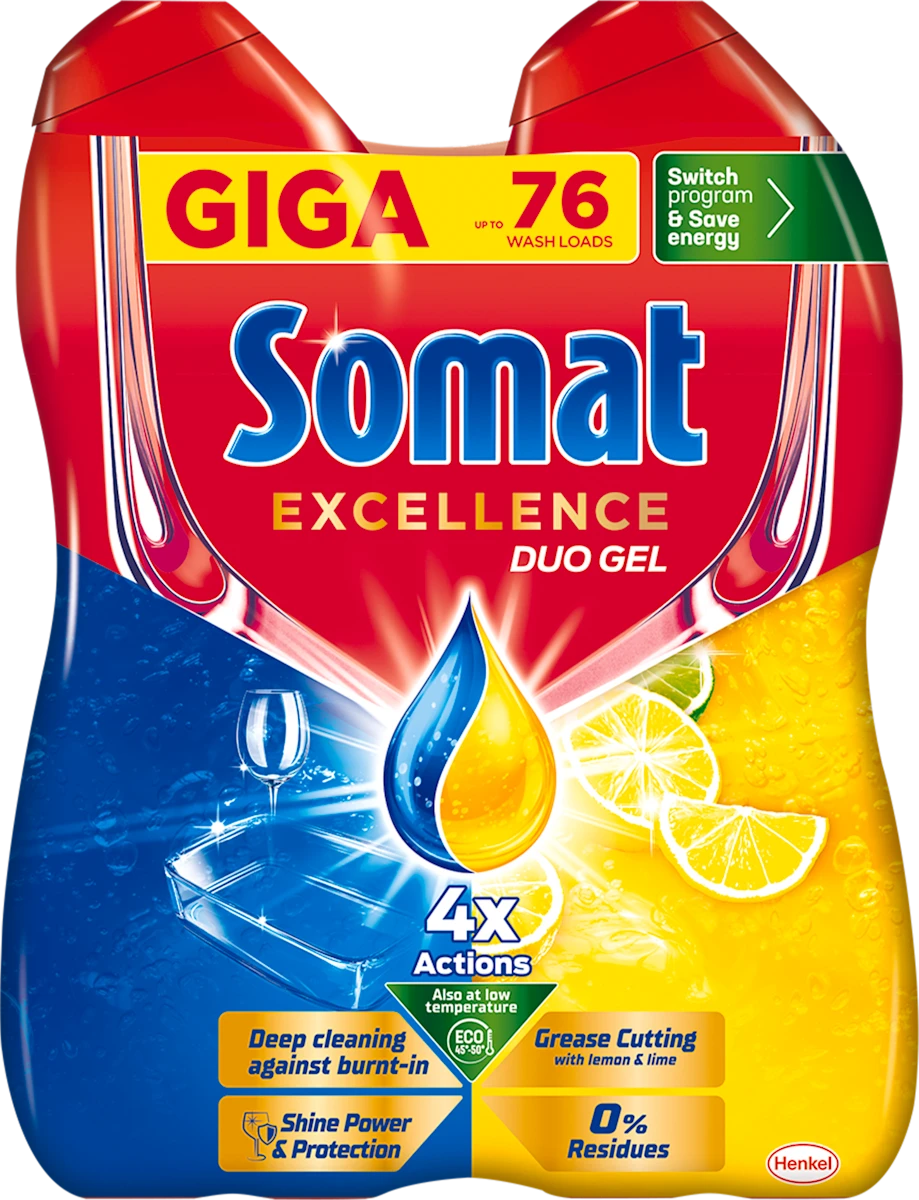 GIGA EXCELLENCE Grease Cutting duo gel za mašinsko pranje posuđa, 2x684ml, 1.368 ml