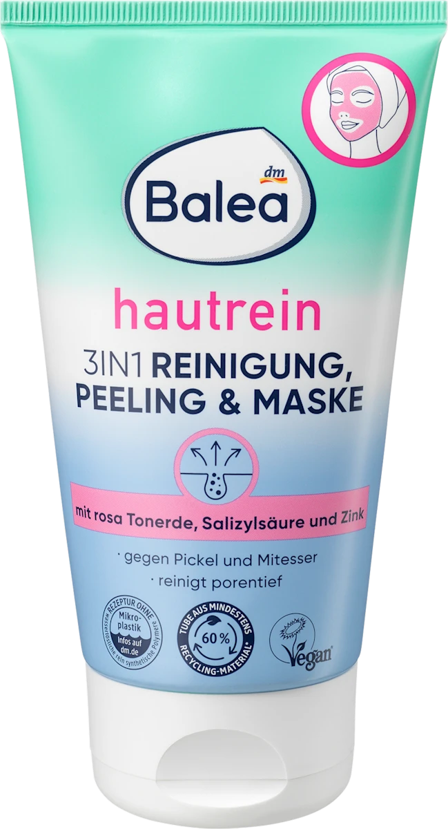 hautrein piling maska za lice sa roze glinom, 3u1, 150 ml