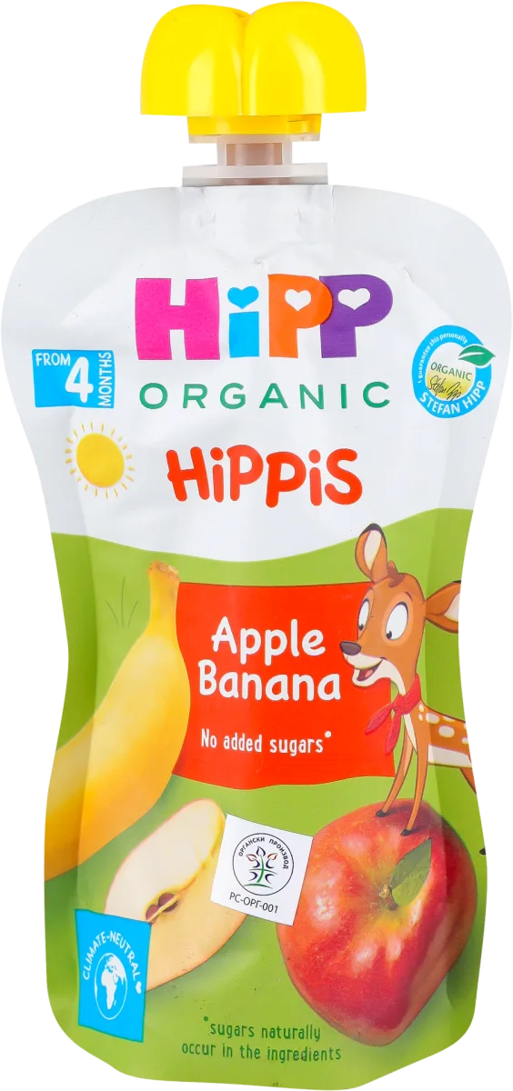 HiPPis voćni pire - jabuka i banana, 4+ meseca, 100 g