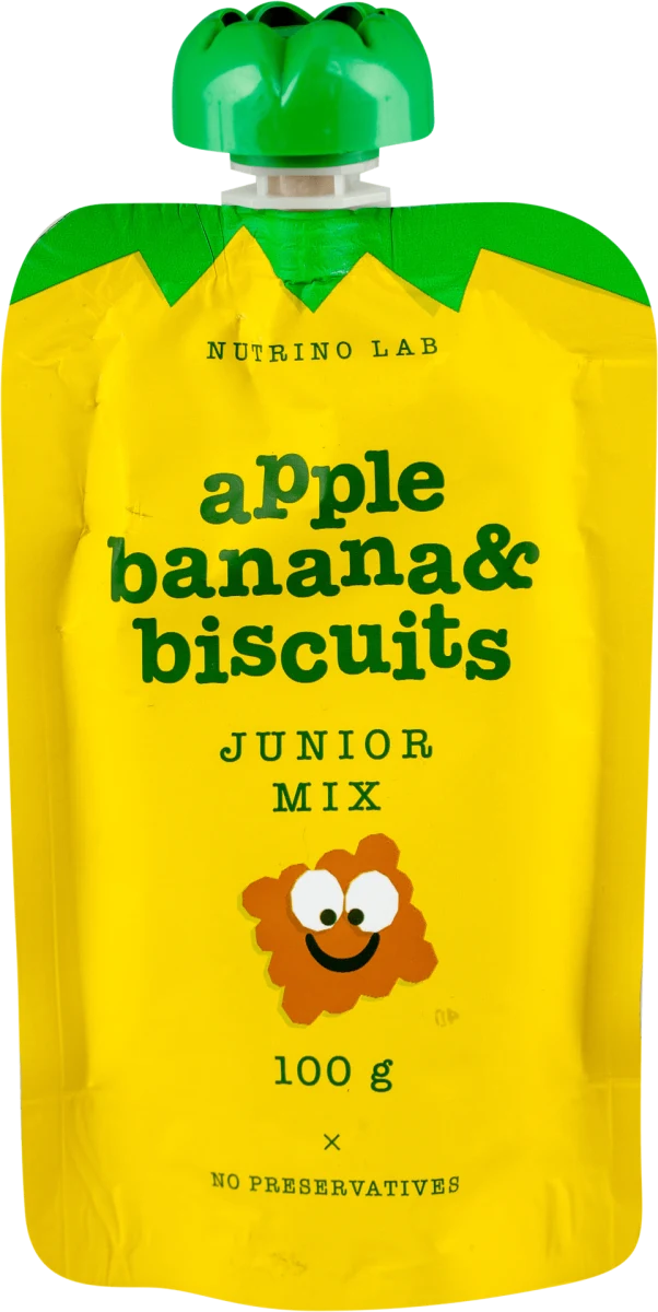 JUNIOR MIX voćna kaša - jabuka, banana i keks, 100 g