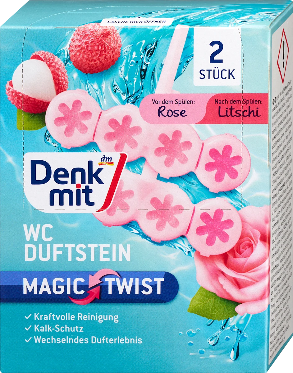 Magic Twist kamen za WC šolju - ruža i liči, 2x48g, 2 kom