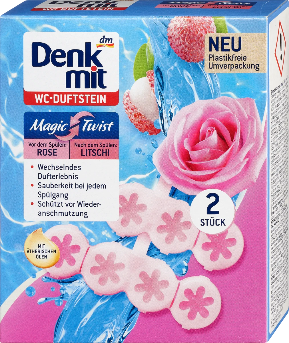 Magic Twist kamen za WC šolju - ruža i liči, 2x48g, 2 kom