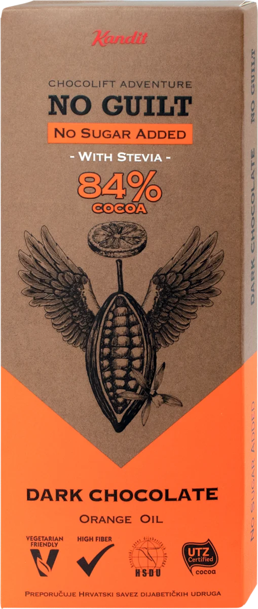 No Guilt tamna čokolada bez dodanog šećera 84 %..., 80 g