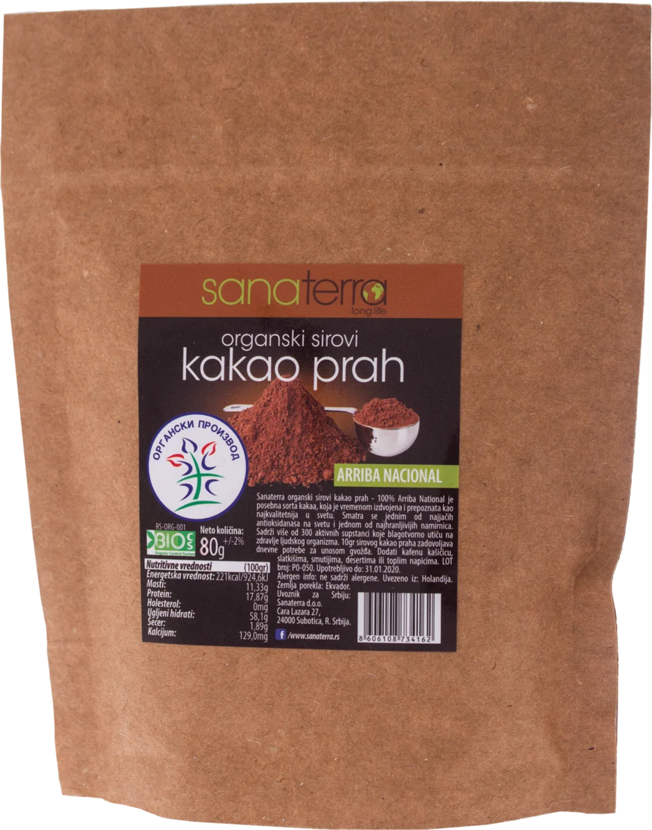 Organski sirovi kakao prah, 80 g