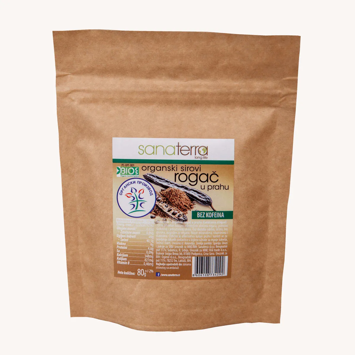 organski sirovi rogač - prah, 80 g