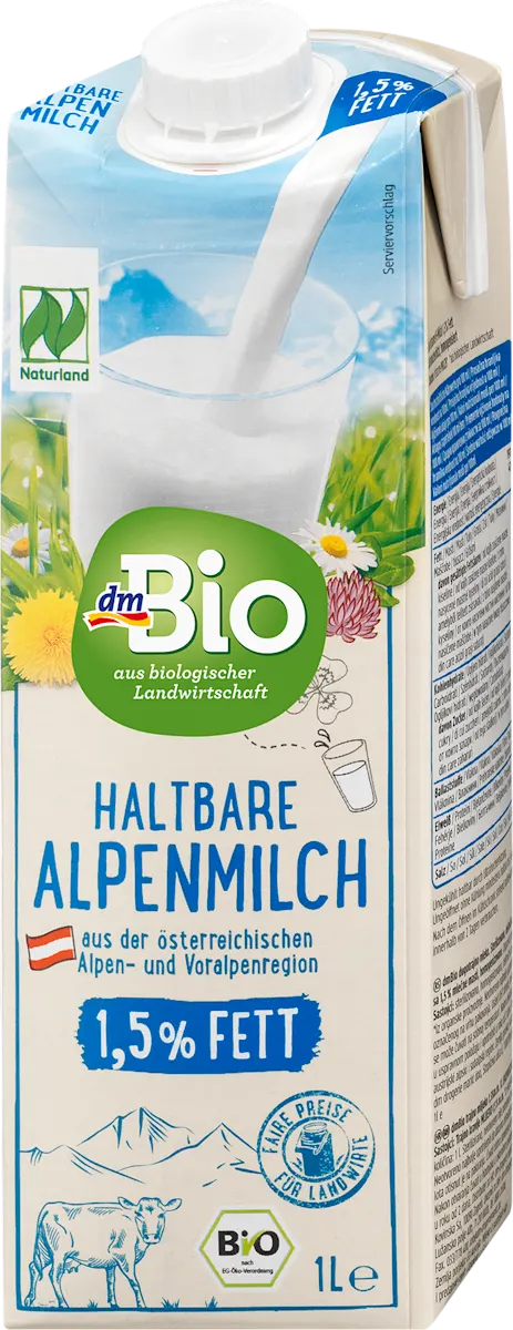 Organsko dugotrajno alpsko mleko sa 1,5% mlečne masti, 1 l