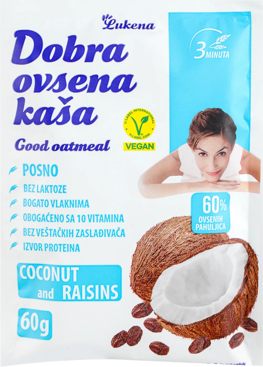 Ovsena kaša - kokos i suvo grožđe, 60 g