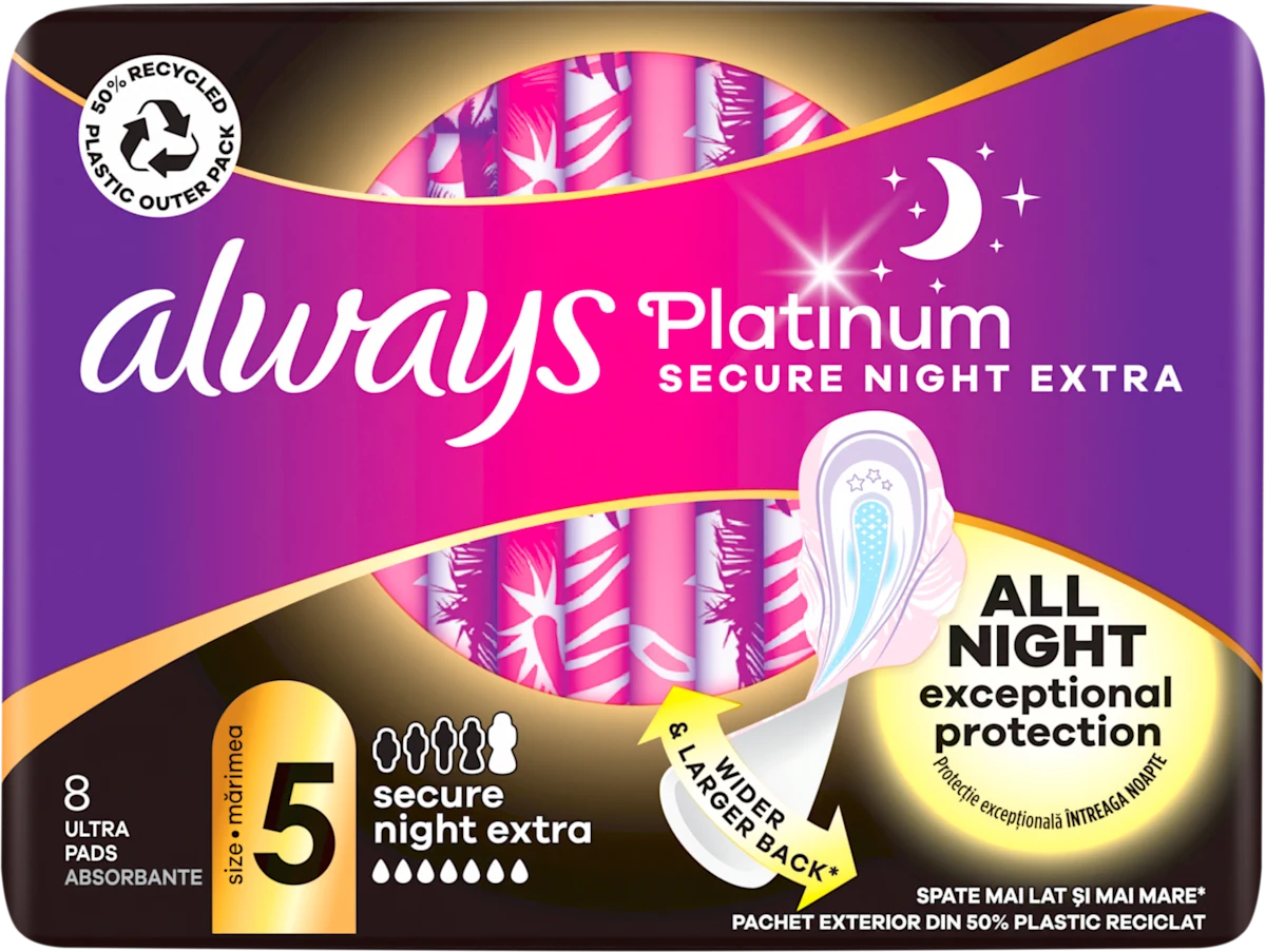 Platinum SECURE NIGHT EXTRA higijenski ulošci, 8 kom