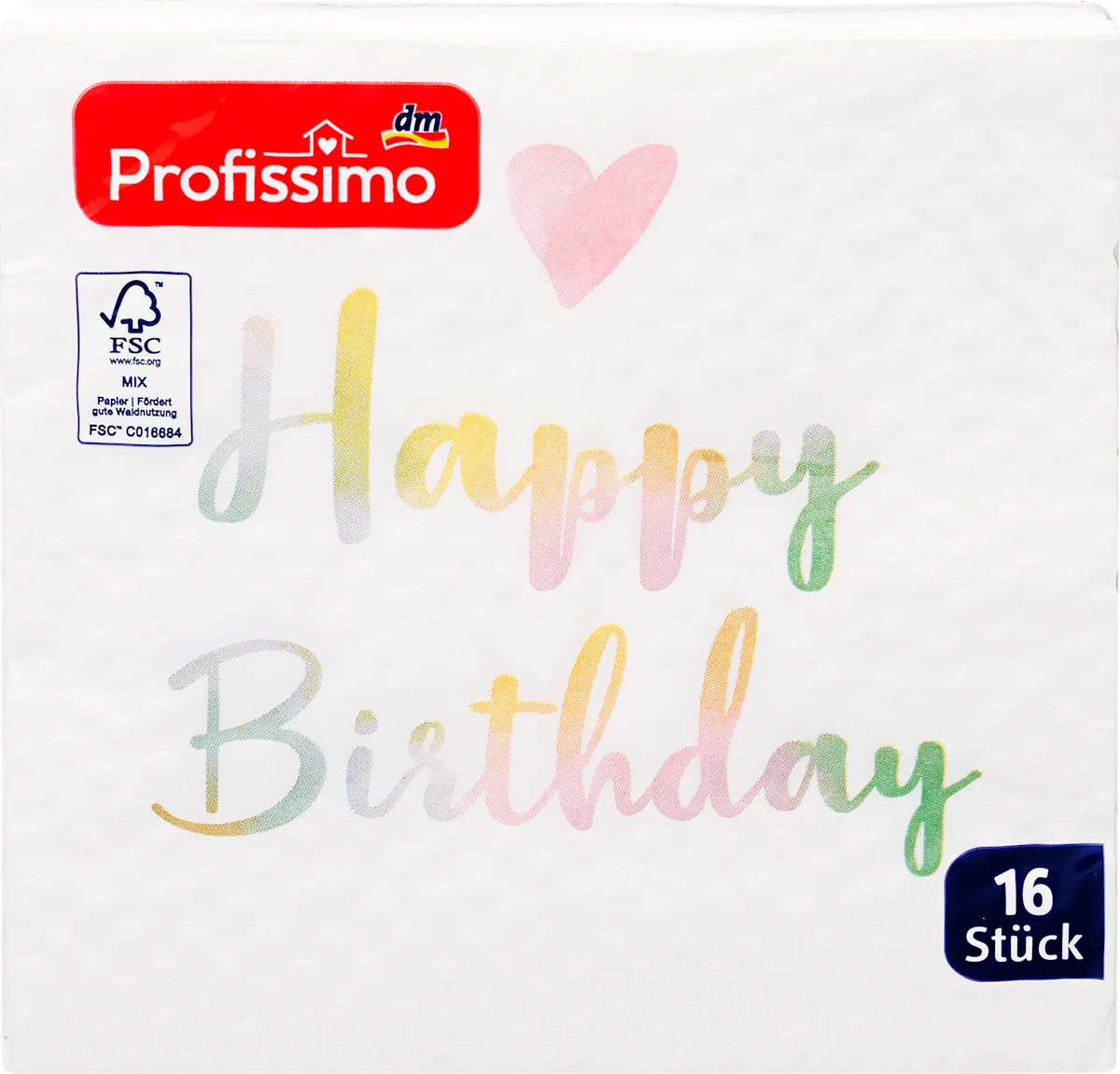 Salvete 3–slojne, Happy Birthday, 25 x 25 cm, 16 kom