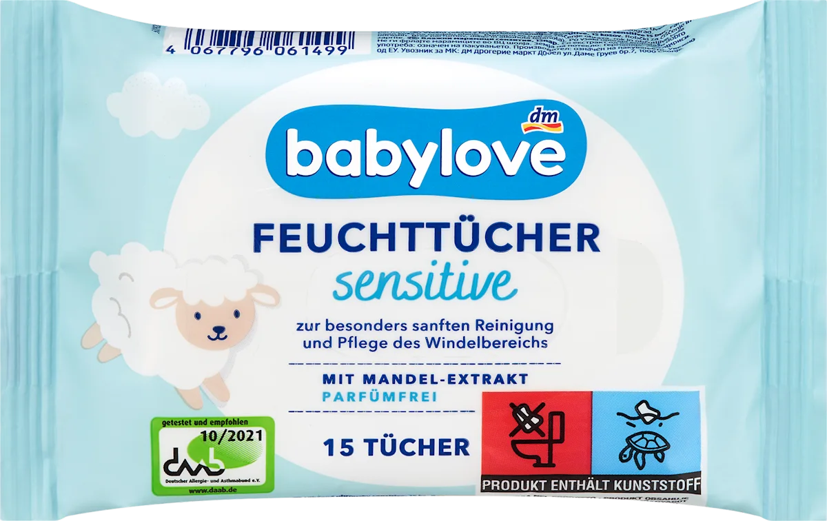sensitive vlažne maramice za bebe - putna ambalaža, 15 kom