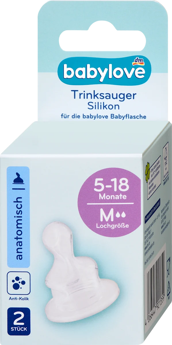 Silikonske cucle, anatomske, veličine otvora M, od 5-18 meseci, 2 kom