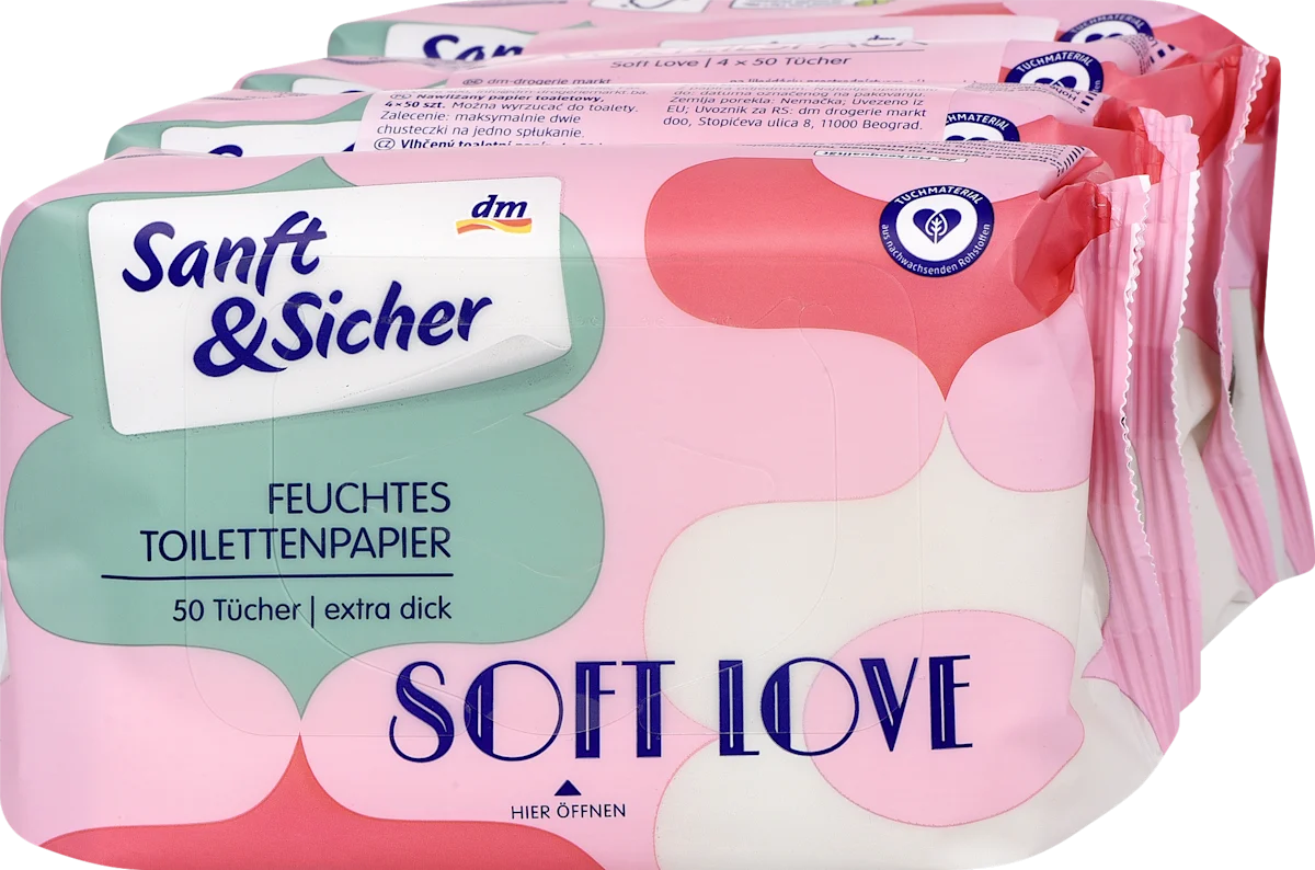 Soft Love vlažni toaletni papir, 4 x 50 listića, 200 kom