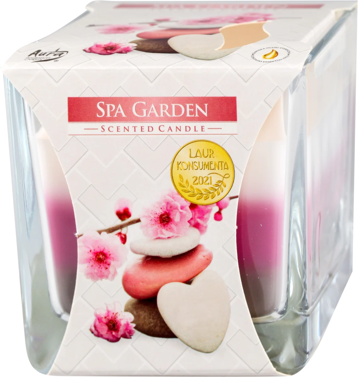 Spa Garden - trobojna sveća u kvadratnom staklu, 1 kom