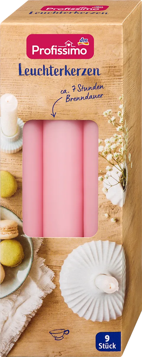 Sveće za svećnjak - roze, 9 kom