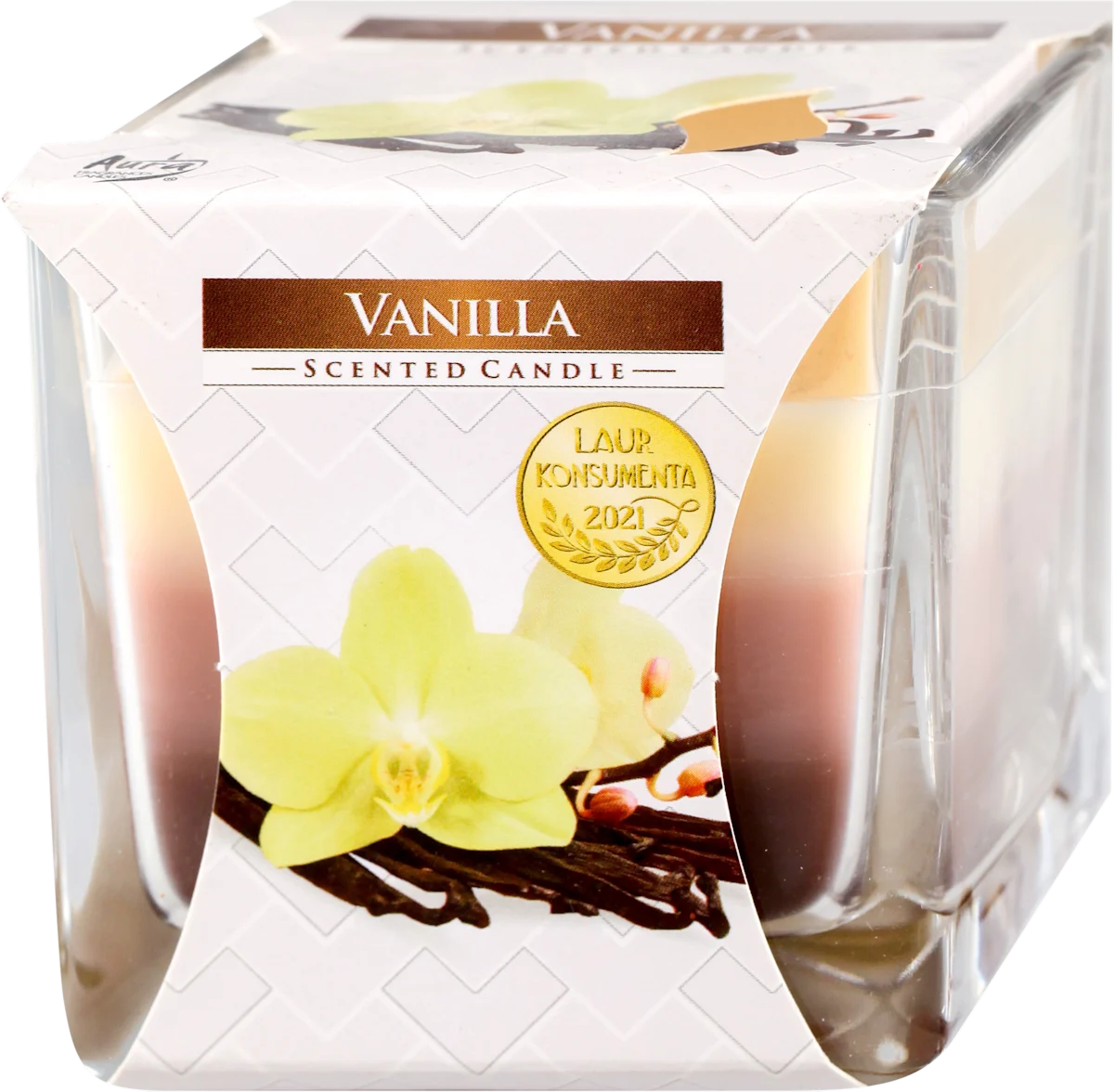 Vanilla - trobojna sveća u kvadratnom staklu, 1 kom