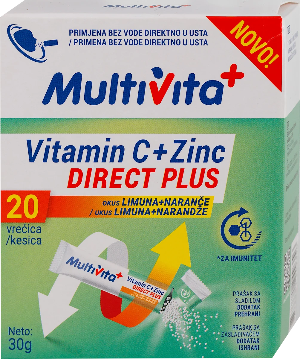 Vitamin C + Zinc DIRECT PLUS prašak u kesicama, sa zaslađivačem, 20 kom