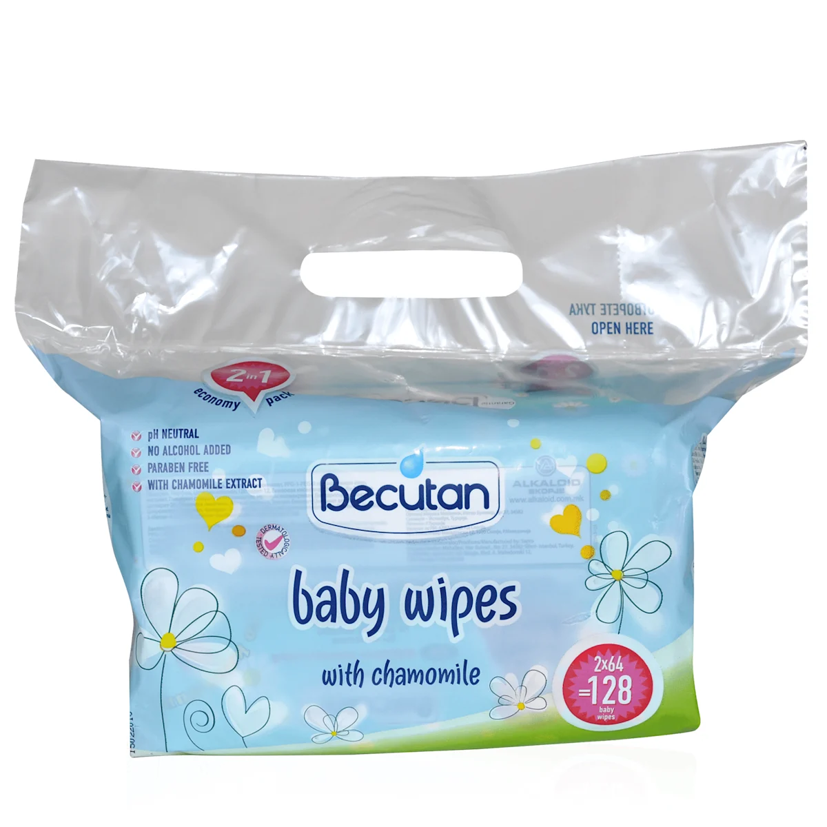 Vlažne maramice za bebe - sa kamilicom, 2x64kom, 128 kom