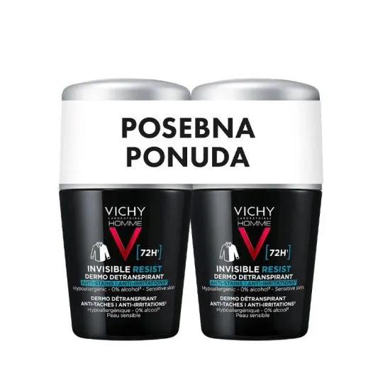 Vichy Homme PROMO Invisible resist 72h - Dermo Detranspirant - Protiv mrlja i nadraženosti 50ml + 50% popusta na drugi proizvod