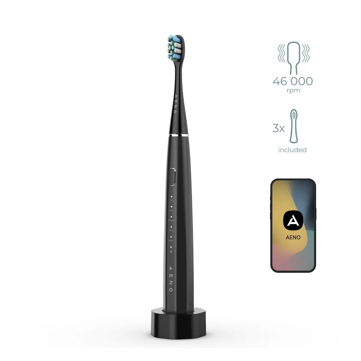 AENO SMART SONIC DB2S - PAMETNA SONIČNA ELEKTRIČNA ČETKICA ZA ZUBE ADB0002S Crna
