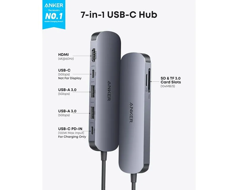 ANKER Nano USB-C Hub 7u1, sivi