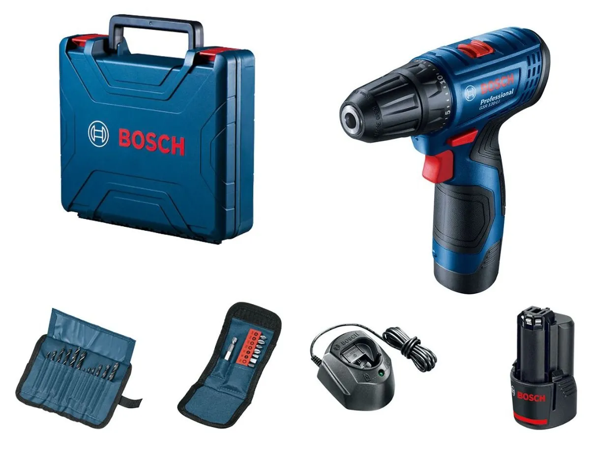 Bosch AKUMULATORSKA BUŠILICA - ODVRTAČ + 23-DELNI SET BITOVA ZA BUŠENJE I UVRTANJE SA DRŽAČEM U KOFERU GSR 120-Li; 2x2,0Ah (06019G8002)