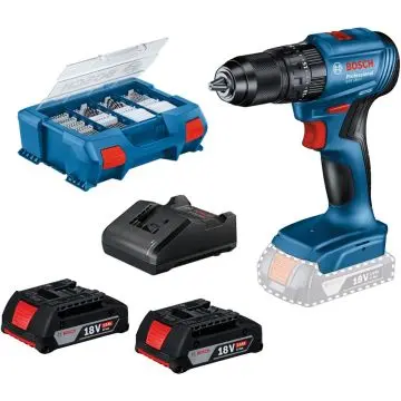 Bosch AKUMULATORSKA VIBRACIONA BUŠILICA - ODVRTAČ GSB 185-Li; 18V; 2x2,0Ah + 82-delni set pribora u koferu (0615990N2P)
