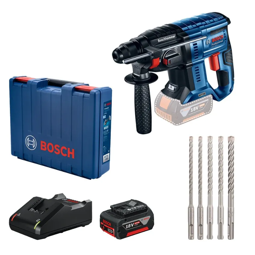 Bosch AKUMULATORSKI ELEKTRO-PNEUMATSKI CEKIC GBH 180-LI 18V + 5-delni set SDS plus 5x burgija (0615990M9C)