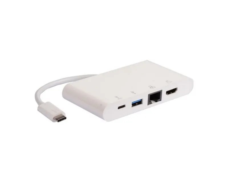 E-GREEN Adapter USB 3.1 tip C (M) - HDMI + USB3.0 + RJ45 + tip C (F) beli