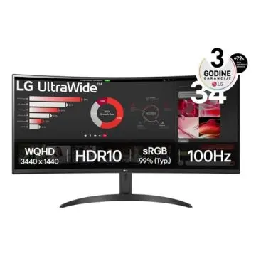 LG ZAKRIVLJENI MONITOR UltraWide 34WR50QK-B 34" Curved VA WQHD 3440x1440, 100Hz, 5ms, HDR10