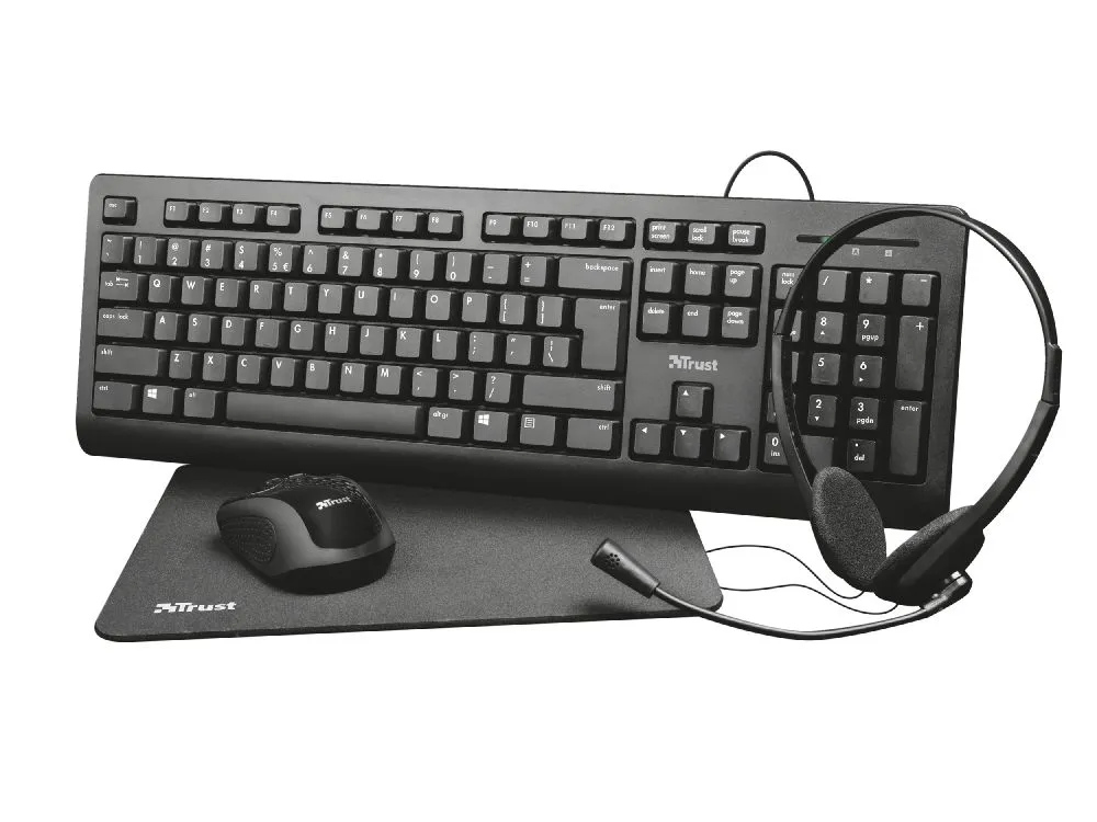 Trust KOMPLET TASTATURA+MIŠ+SLUŠALICE+PODLOGA Crni PRIMO 4-IN-1 24260