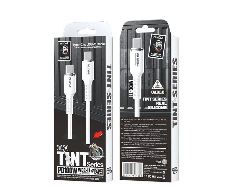 WEKOME WDC-11 Kabl 3.1 USB tip C M/M 1.2m, za Super brzo punjenje 100W/480Mbps, Silicon Soft, beli