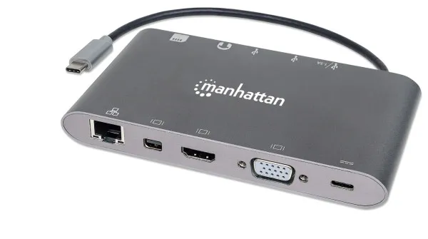 Docking station Manhattan 152808 7in1 USB-C - HDMI/VGA/mDP/3xUSB/LA...