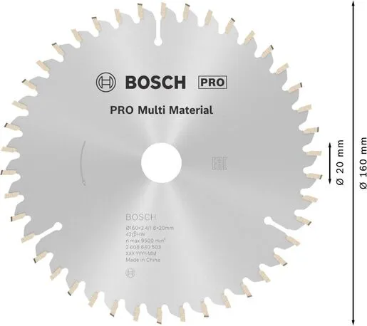 Bosch PRO Multi Material list kružne testere 160x2.4x20 mm 42z HLTCG max 9.500 o/min 2608640503