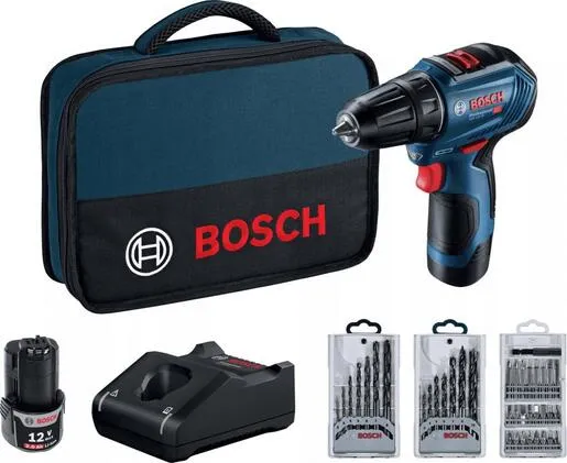 BOSCH Professional akumulatorska bušilica-odvrtač GSR 12V-30 - Brushless motor (2x 2,0Ah + GAL 12V-40, torba, set bitova i 2 seta burgija) 06019G9001