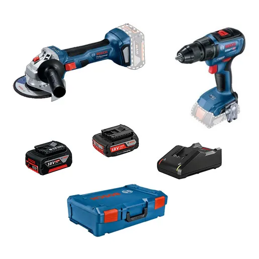 Bosch Professional GWS 180-LI aku ugaona brusilica + GSR 18V-50 aku bušilica-odvrtač (1x5 Ah, 1x2 Ah, punjač, kofer)