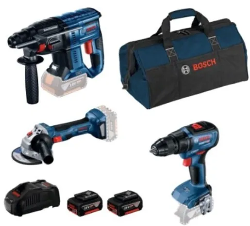 Bosch Professional Set GBH 180-LI + GSR 18V-50 + GWS 180-LI (2x GBA 18V 5.0Ah, punjač, torba za alat)