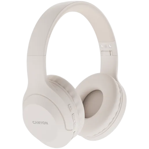 CANYON BTHS-3, Bluetooth headset,with microphone, BT V5.1 JL6956, battery 300mAh, Type-C charging plug, PU material, size:168*190*78mm, charging cable 30cm and audio cable 100cm, Beige