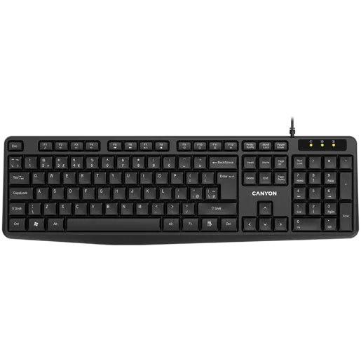 CANYON KB-1, Wired Keyboard, 104 keys, USB2.0, Black, cable length 1.5m, 443*145*24mm, 0.37kg, Adriatic