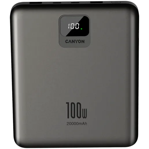 CANYON power bank PB-2008 LED FLAT 20000 mAh PD100W QC3.0 Dark Grey