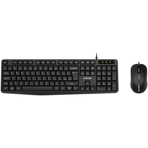 CANYON USB standard KB,  104 keys, water resistant AD layout bundle with optical 3D wired mice 1000DPI,USB2.0, Black, cable length 1.5m(KB)/1.5m(MS), 443*145*24mm(KB)/115.3*63.5*36.5mm(MS), 0.44kg