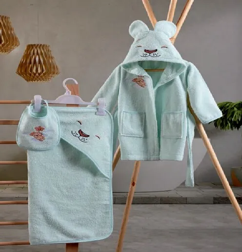 Dekordom Bade mantil set cb baby bathroom set - aslan