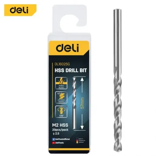 DELI HSS spiralna burgija za metal 2.5mm 20/1 EDL16025G