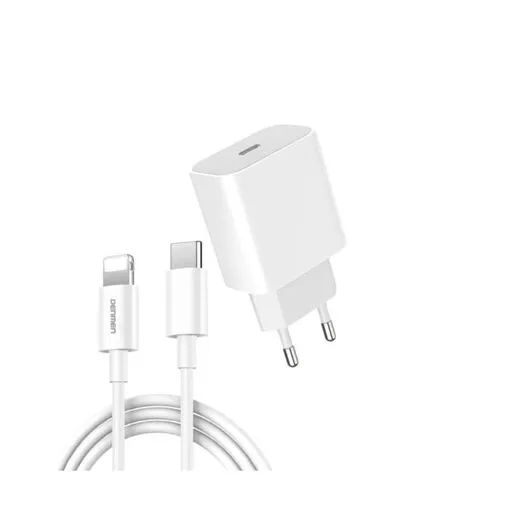 DENMEN DC06L Punjač za mobilne Type C 20W Fast + Lightning kabl bela