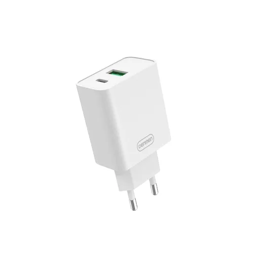 Denmen DC08, 20W Fast 2X (USB-A + Type C) Beli, Punjač za mobilni