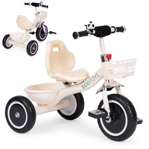 Eco Toys Tricikl sa neklizajućim rukohvatima, zvoncem i korpom WQL-1999 BEIGE