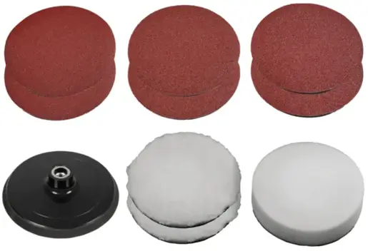 Einhell 10-delni set pribora za brušenje i poliranje 150mm, Pribor za CC-PO 1100/2 (2xG60, 2xG80, 2xG120, 2x pamuk za poliranje, 1x gumeni disk, 1x sundjer)