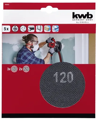 Einhell 5-delni set brusnih mreža Ø180mm (3xG80, 2xG120), Pribor za brusilicu za zidove TC-DW 180